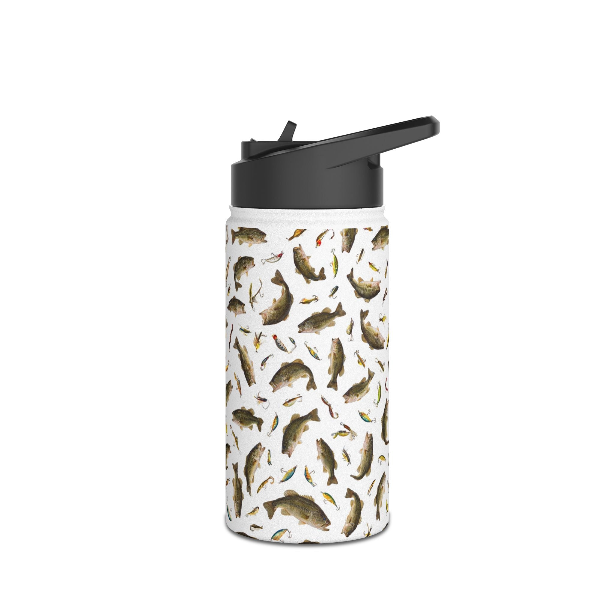 Bass Pattern Stainless Steel Water Bottle | Fishing Fish Design