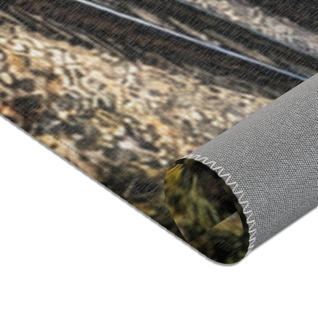 Vintage Steam Locomotive Area Rug | Train Engine Mountain Scene
