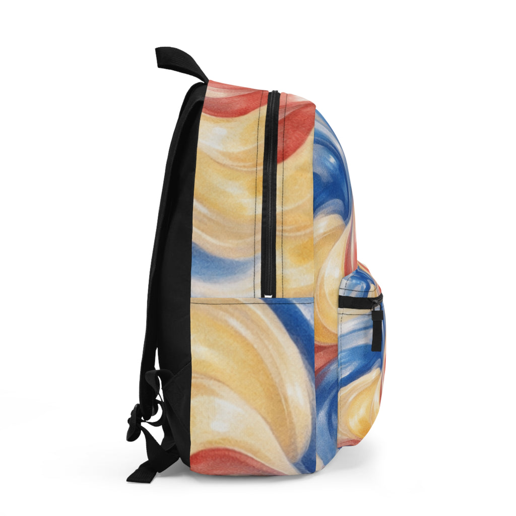 Backpack/Swirled Abstract Waves | Red Blue Yellow Marble Pattern