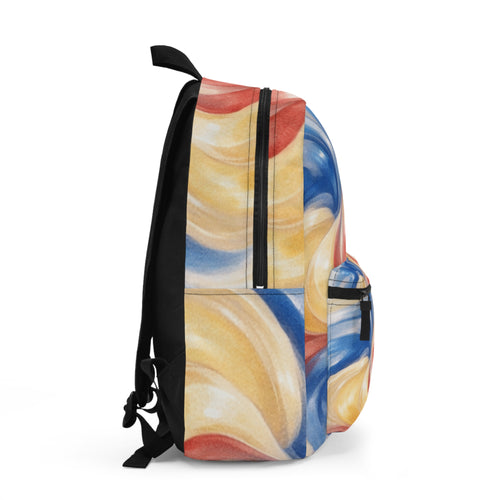 Backpack/Swirled Abstract Waves | Red Blue Yellow Marble Pattern