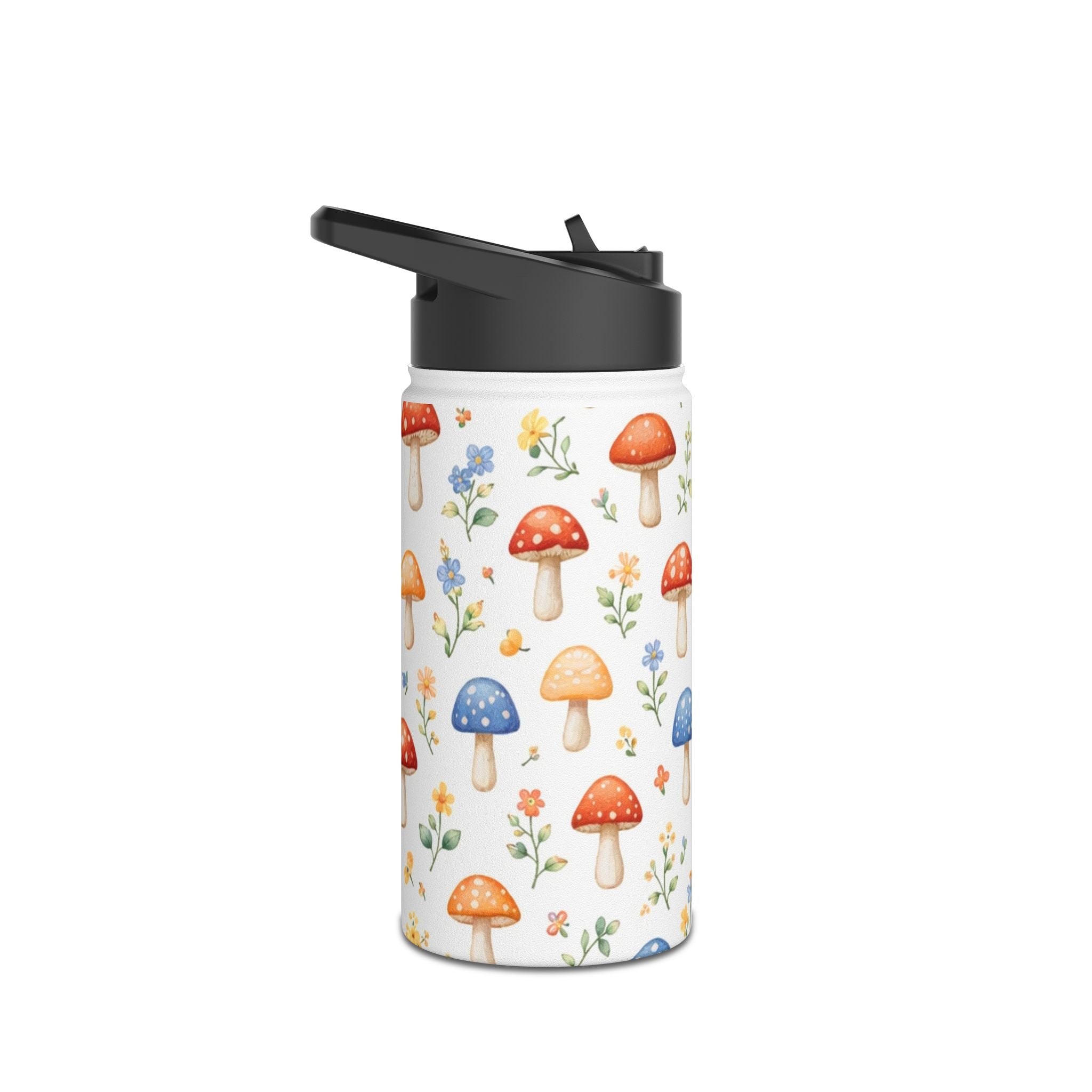 Watercolor Mushroom Pattern Stainless Steel Water Bottle | Floral Doodle