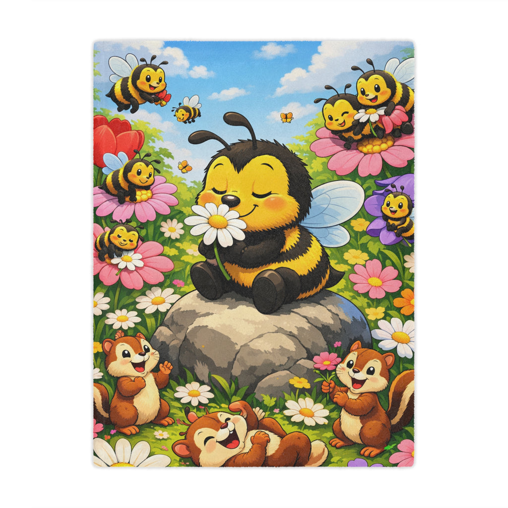 Cute Bee Minky Blanket — Cozy Floral Honeybee Throw for Kids & Nursery
