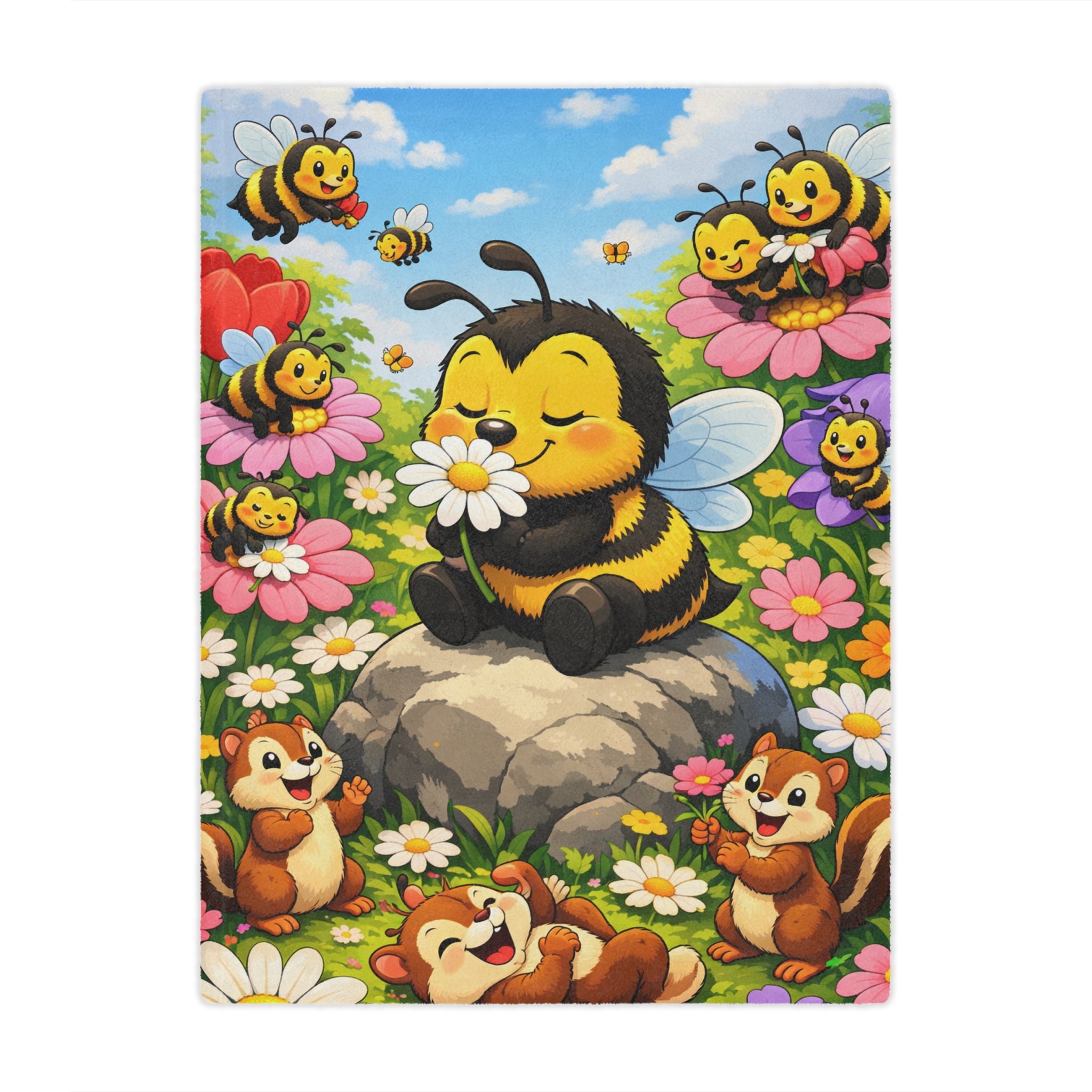 Cute Bee Minky Blanket — Cozy Floral Honeybee Throw for Kids & Nursery