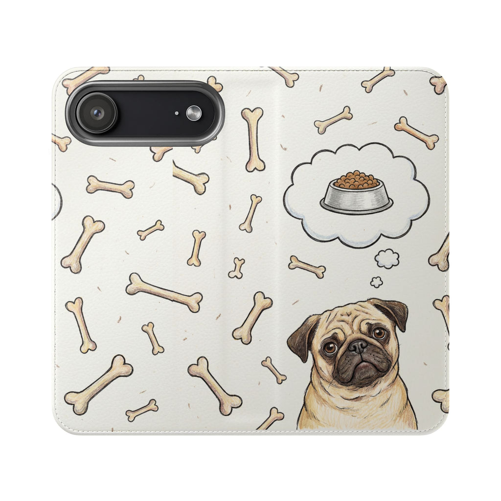 Pug & Bones Phone Flip Case / Cute Dog Wallet Cover