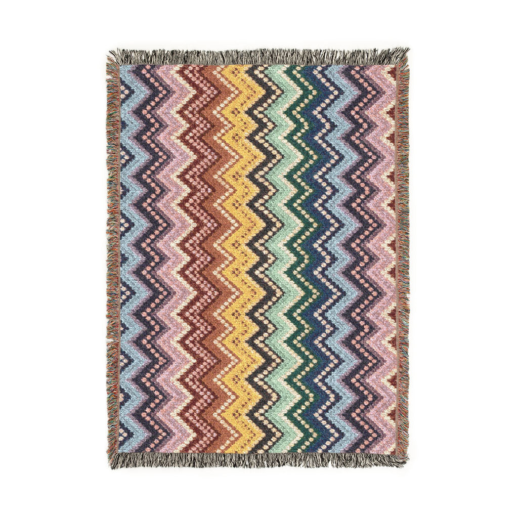 Chevron Ombré Woven Fringe Blanket - Multicolor Zigzag
