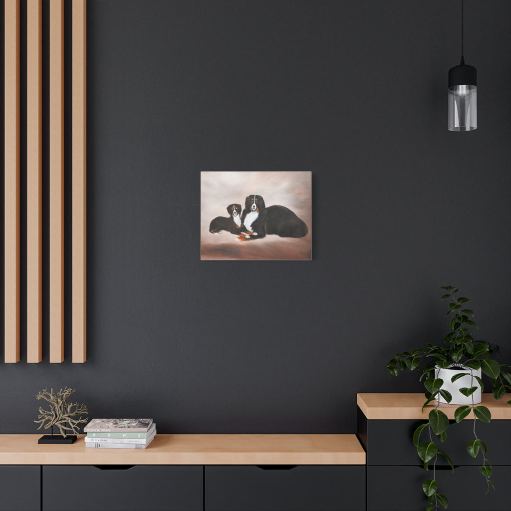 Bernese Mountain Dogs Painting Canvas, Matte Stretched Wall Art