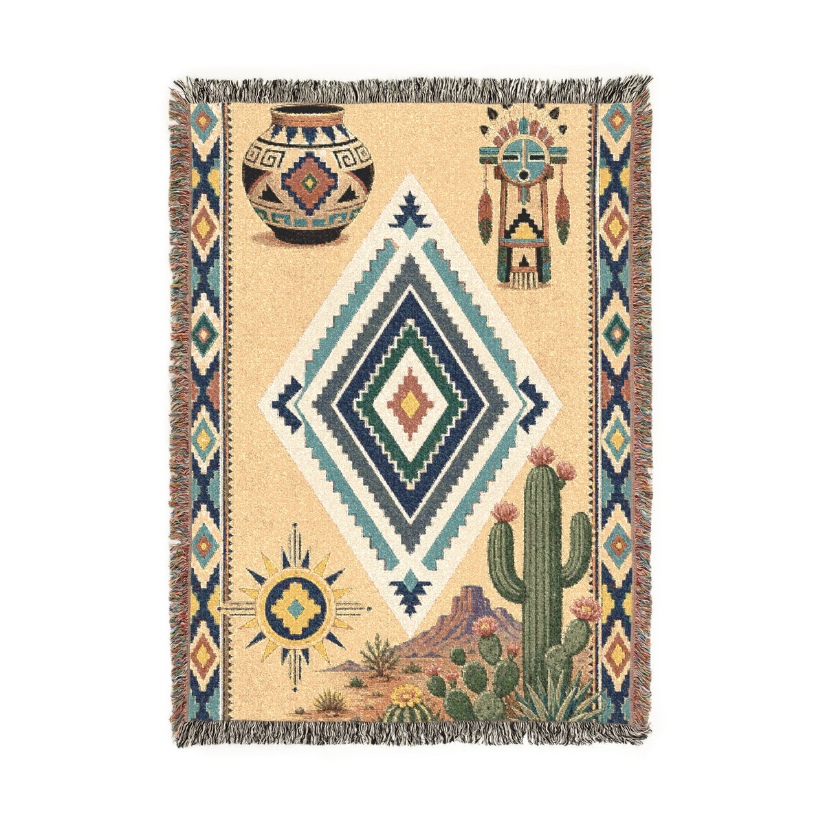 Southwestern Diamond Woven Blanket - Navajo Cactus