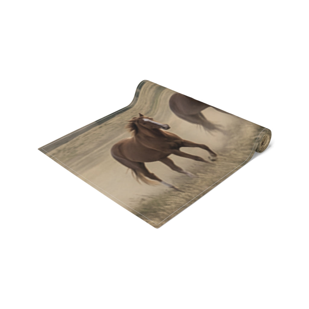 Horse Herd Table Runner - Rustic Galloping Horses Cotton-Poly Dining Decor