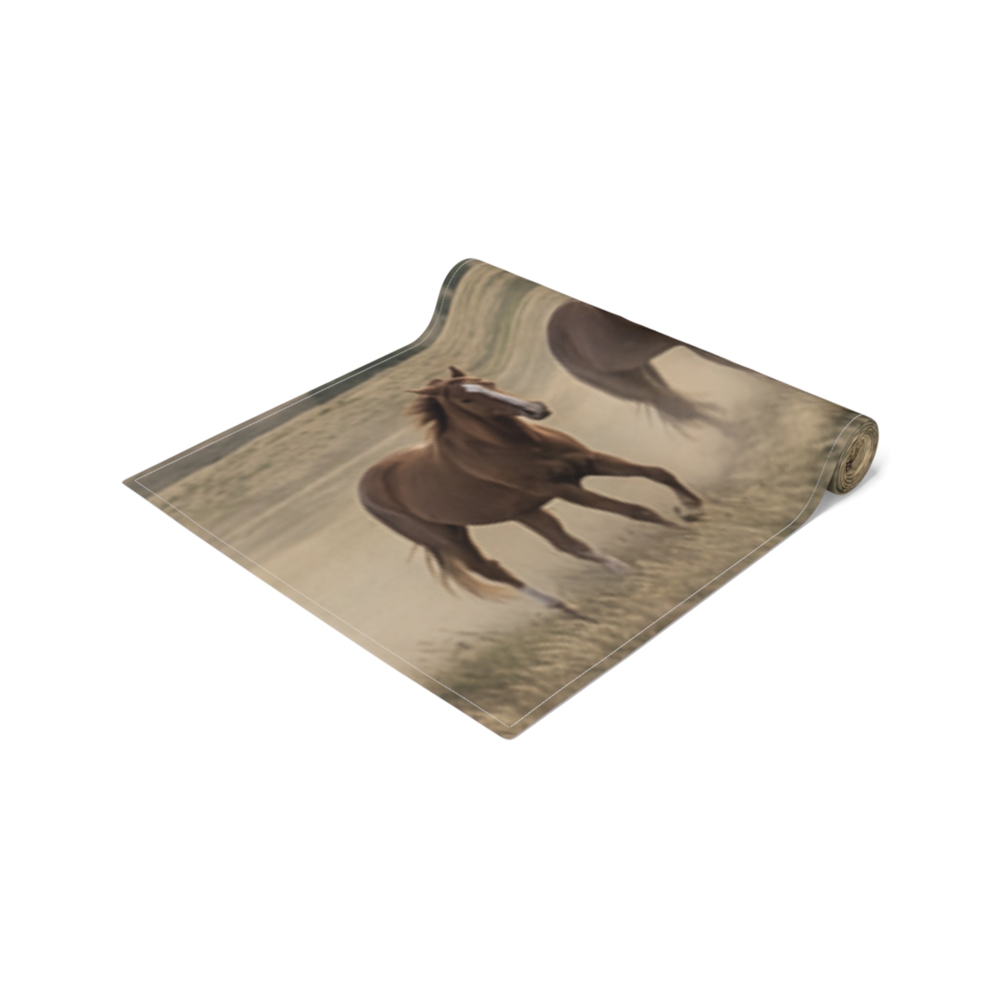 Horse Herd Table Runner - Rustic Galloping Horses Cotton-Poly Dining Decor