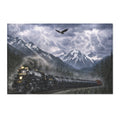 Steam Train Countryside Area Rug | Snowy Mountains, Eagle, Lightning