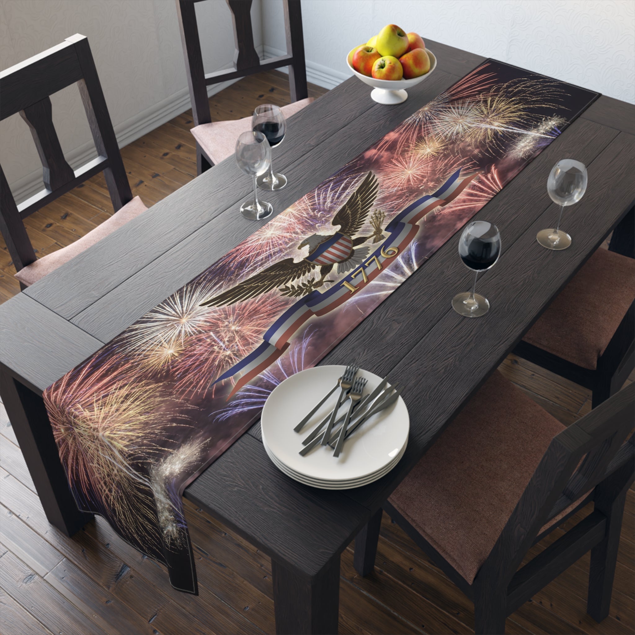 American Eagle with Fireworks Table Runner | Cotton Poly