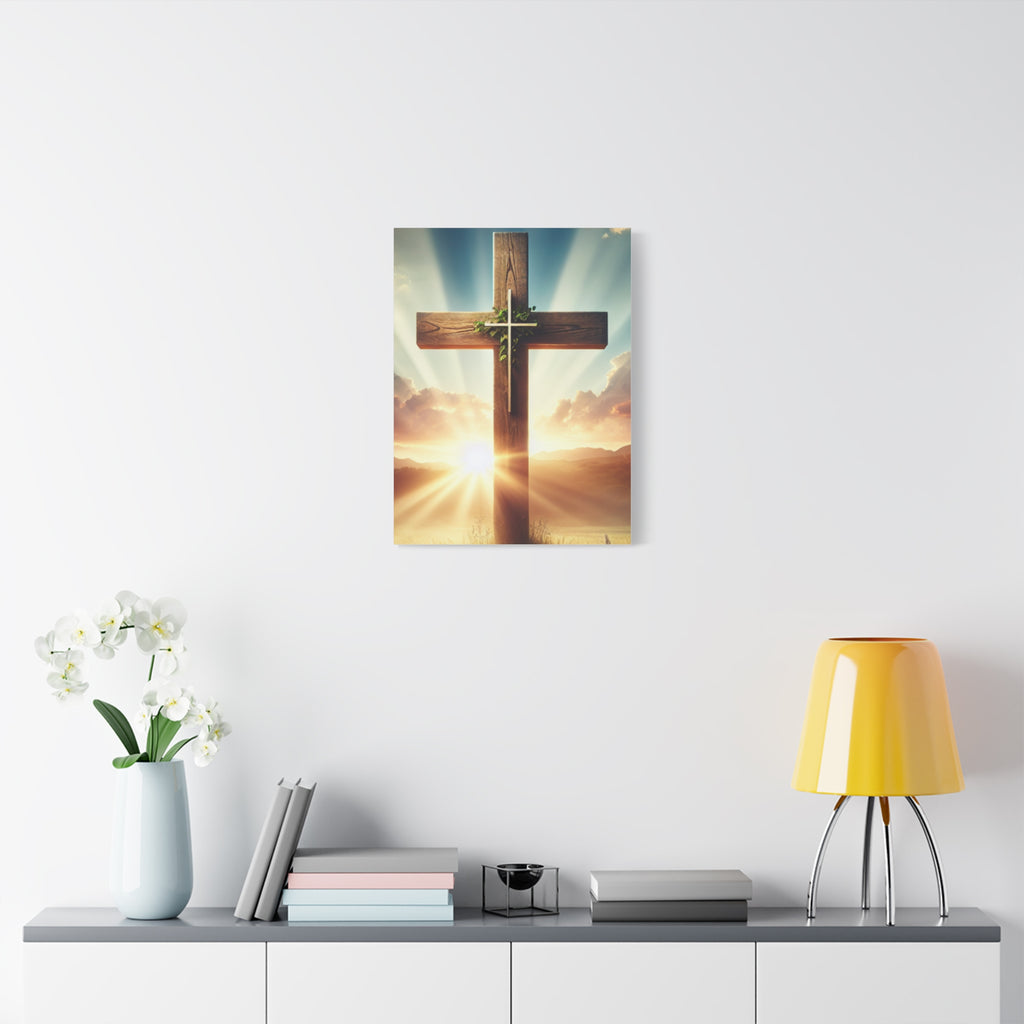 Sunrise Cross Matte Canvas Wall Art / Christian Inspirational Religious Home Decor