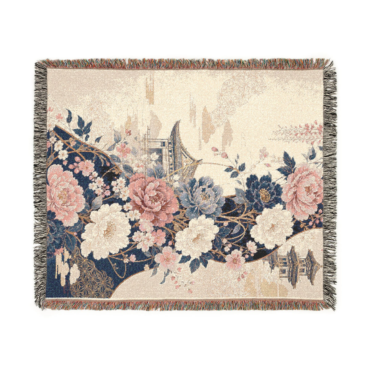 Vintage Floral Tapestry Woven Blanket - Boho Rose