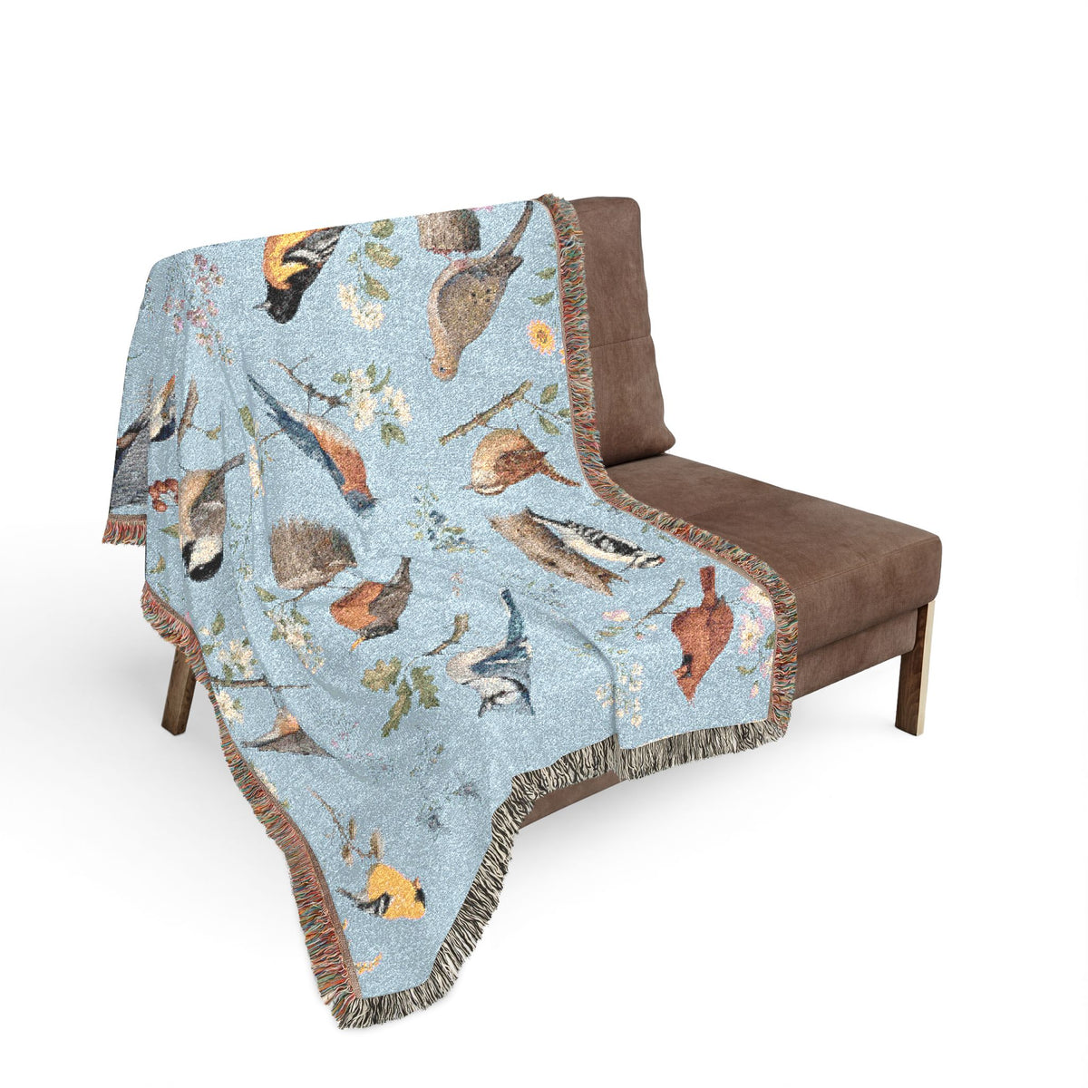 Vintage Bird Blue Botanical Woven Blanket