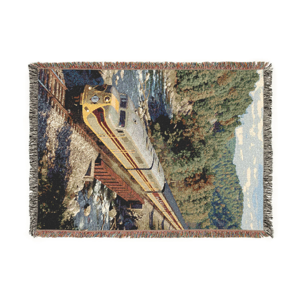 Vintage Passenger Train Woven Blanket | Scenic Rail Landscape