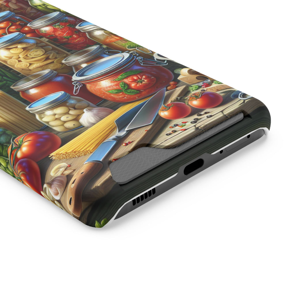Canning Kitchen Phone Case with Card Holder / Rustic Pantry Jar & Veggie Design