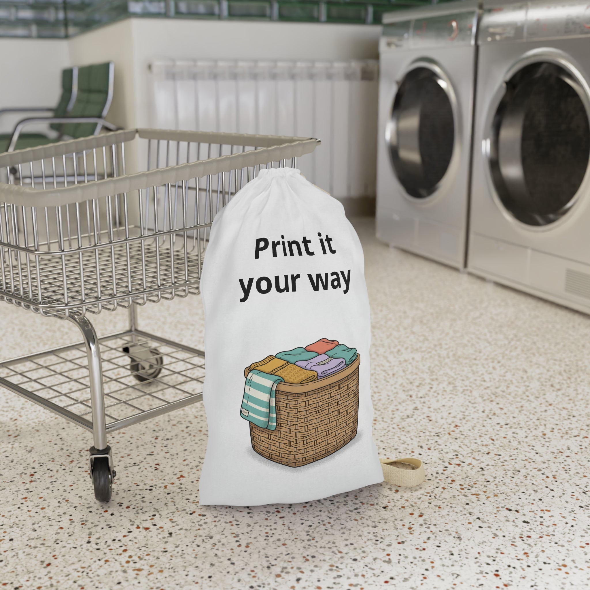 Laundry Basket Illustration Laundry Bag | Printed Canvas Laundry Sack