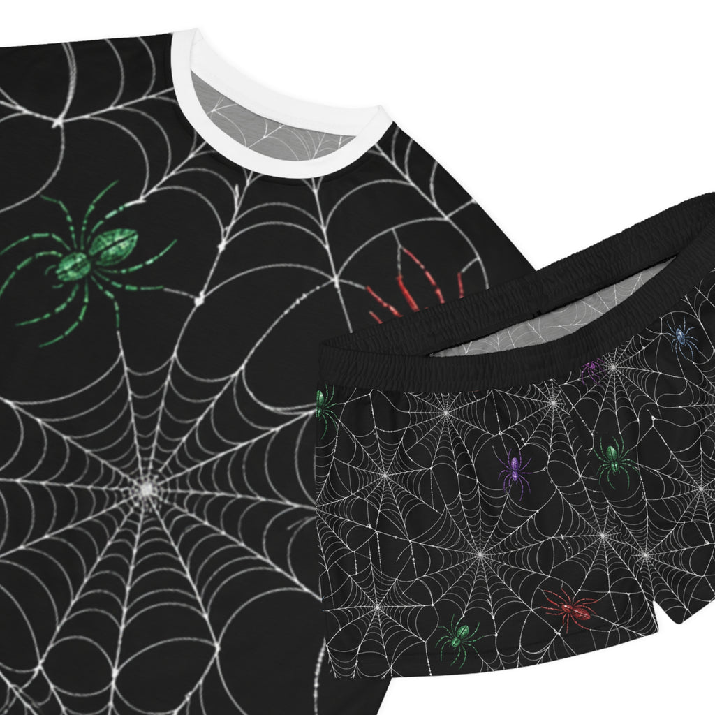Colorful Spiders on Webs Pajama Set | Short Pajama Set
