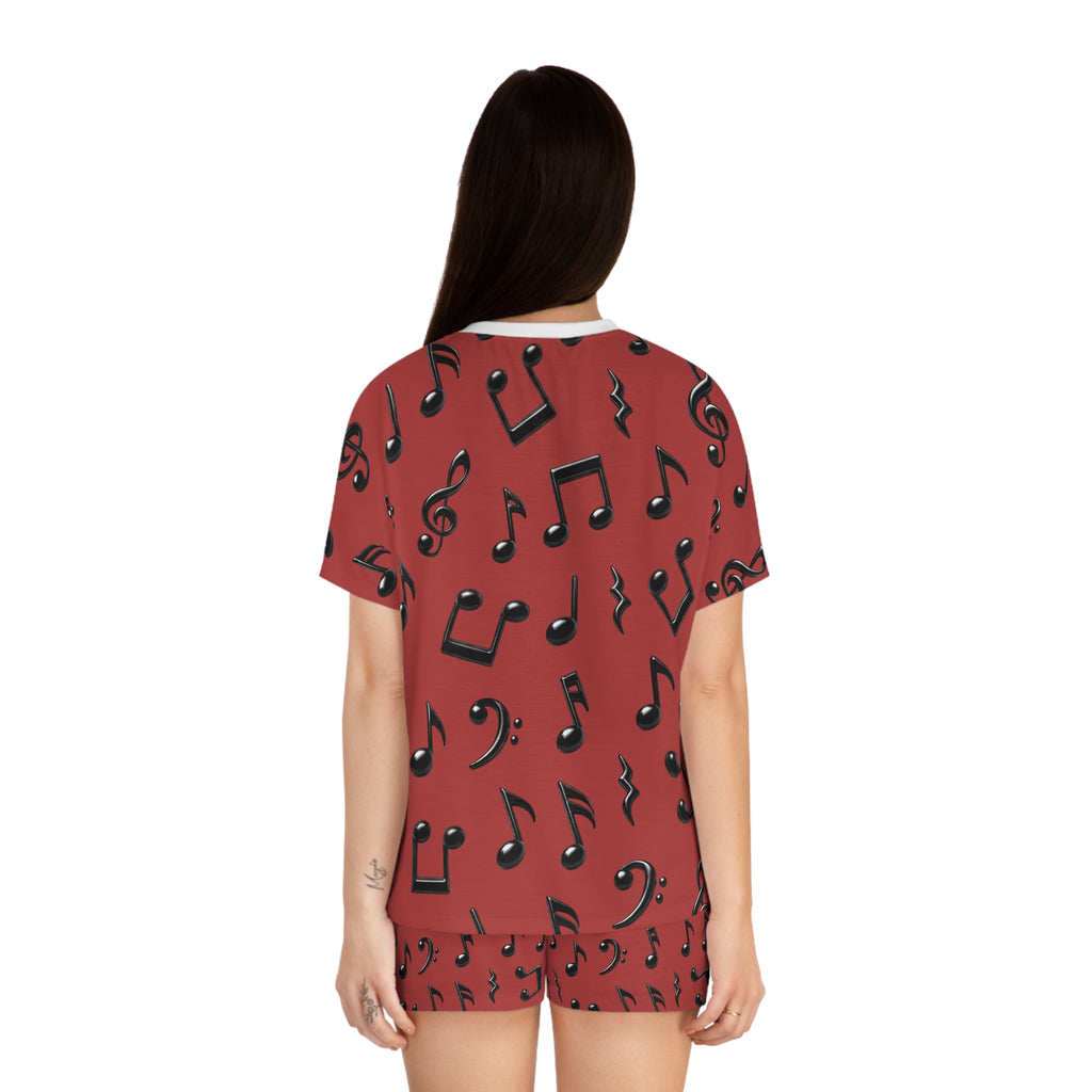 Women's Music Notes Pajama Set — Red Short Sleepwear