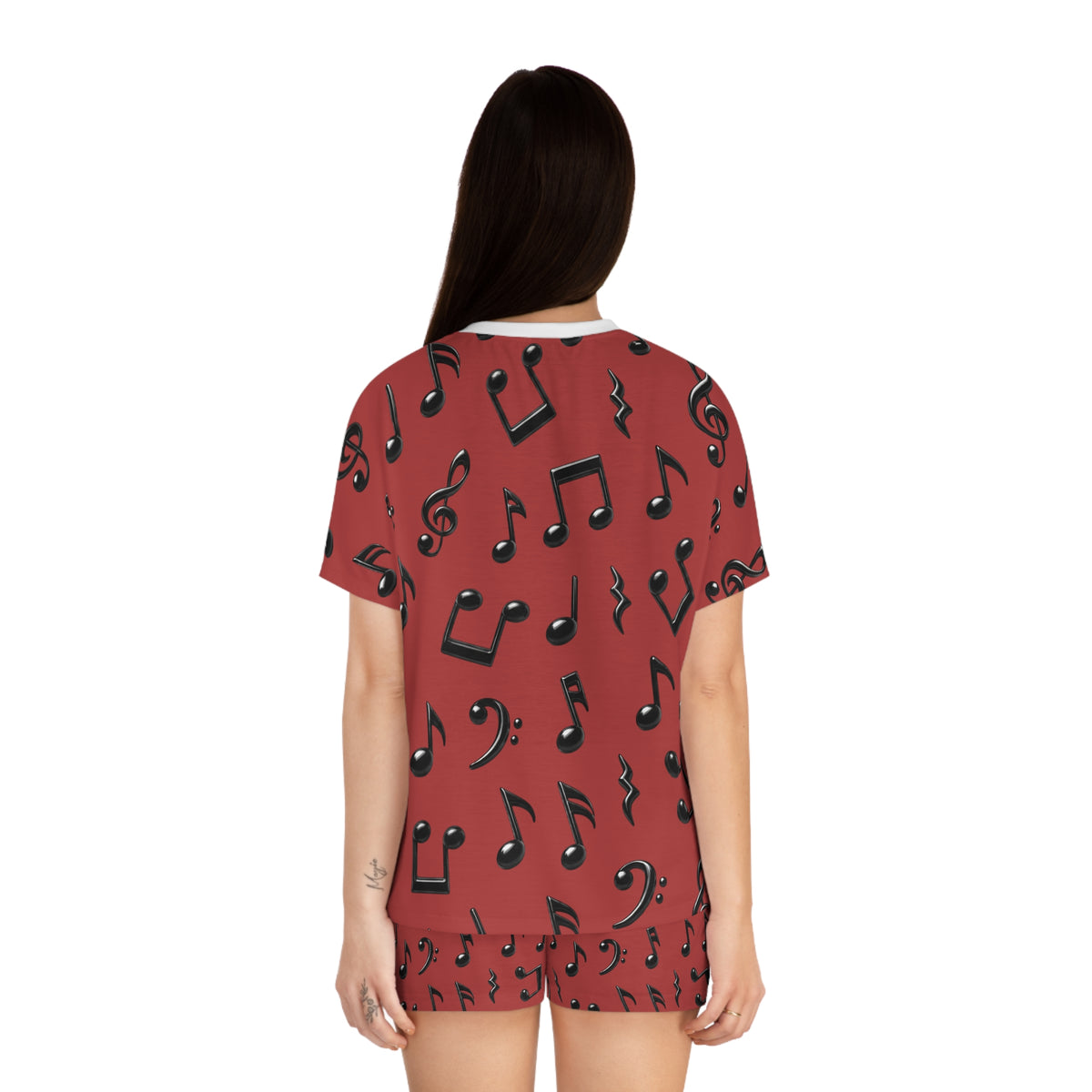Women's Music Notes Pajama Set — Red Short Sleepwear