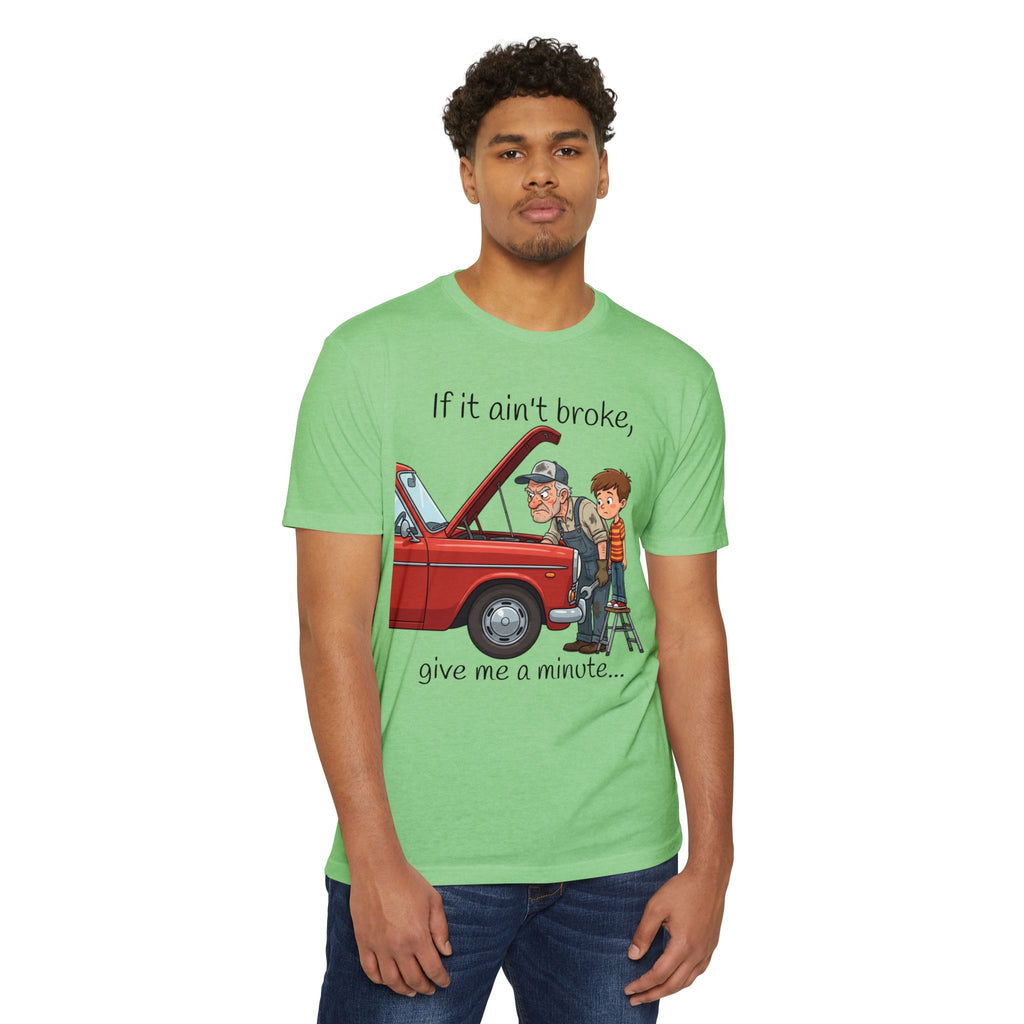 Mechanic Grandpa T-Shirt — "If it ain't broke, give me a minute" Vintage Car Repair Tee