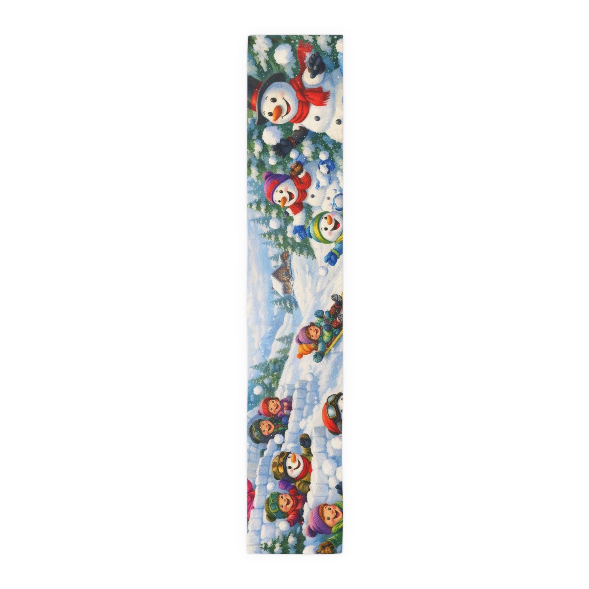 Snowman Winter Scene Table Runner | Holiday Snowball Fight