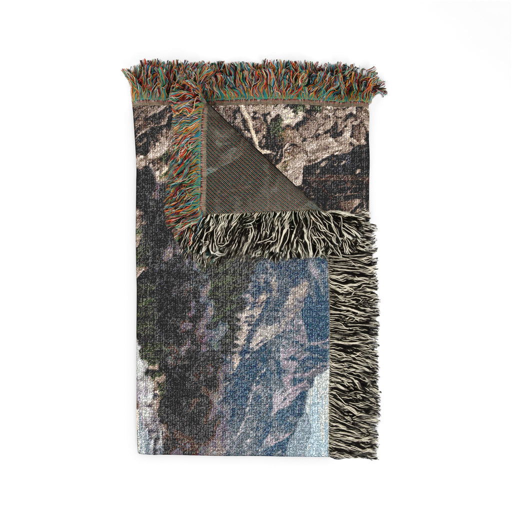 Mountain Train Landscape Woven Blanket | Scenic River Throw