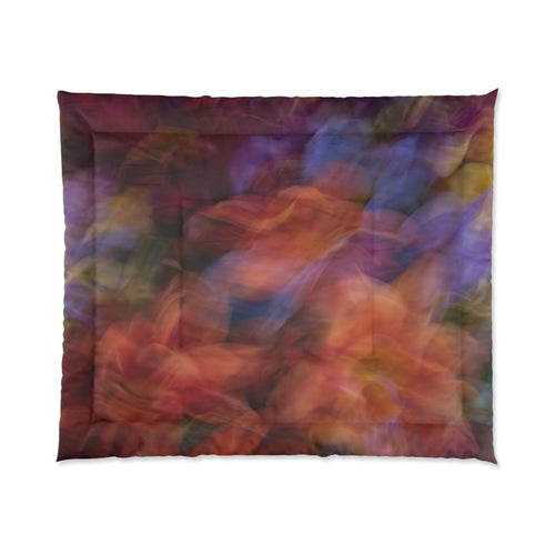 Abstract Autumn Leaves Comforter - Colorful Blurred Floral Bedding