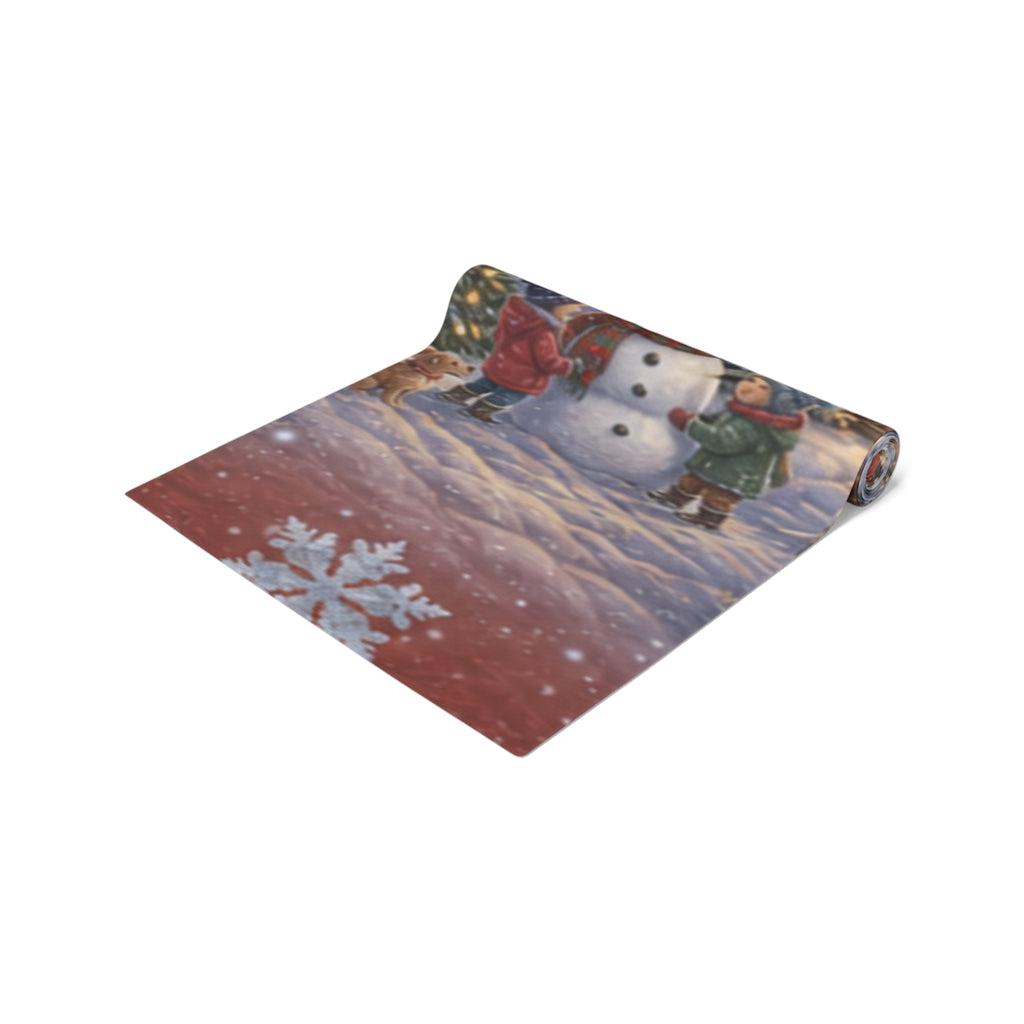 Storybook Snowman Village Table Runner, Winter Wonderland Cotton Poly