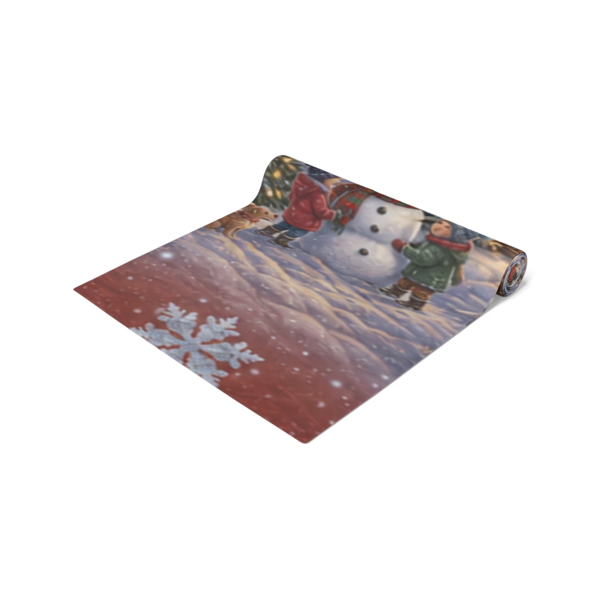 Storybook Snowman Village Table Runner, Winter Wonderland Cotton Poly