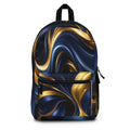 Gold Navy Blue Marble Swirl Backpack | Abstract Metallic Fluid Design