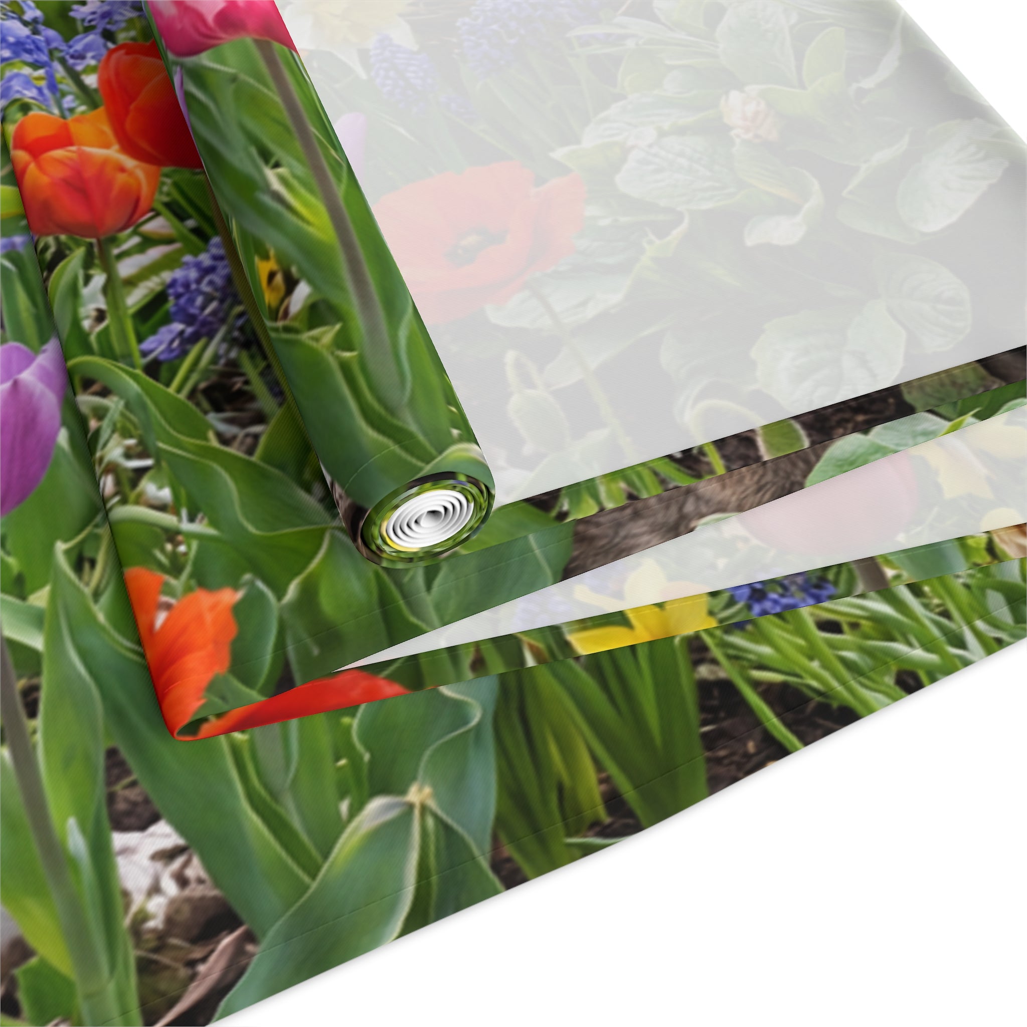 Spring Garden Birds Table Runner / Floral Tulip & Daffodil Dining Decor