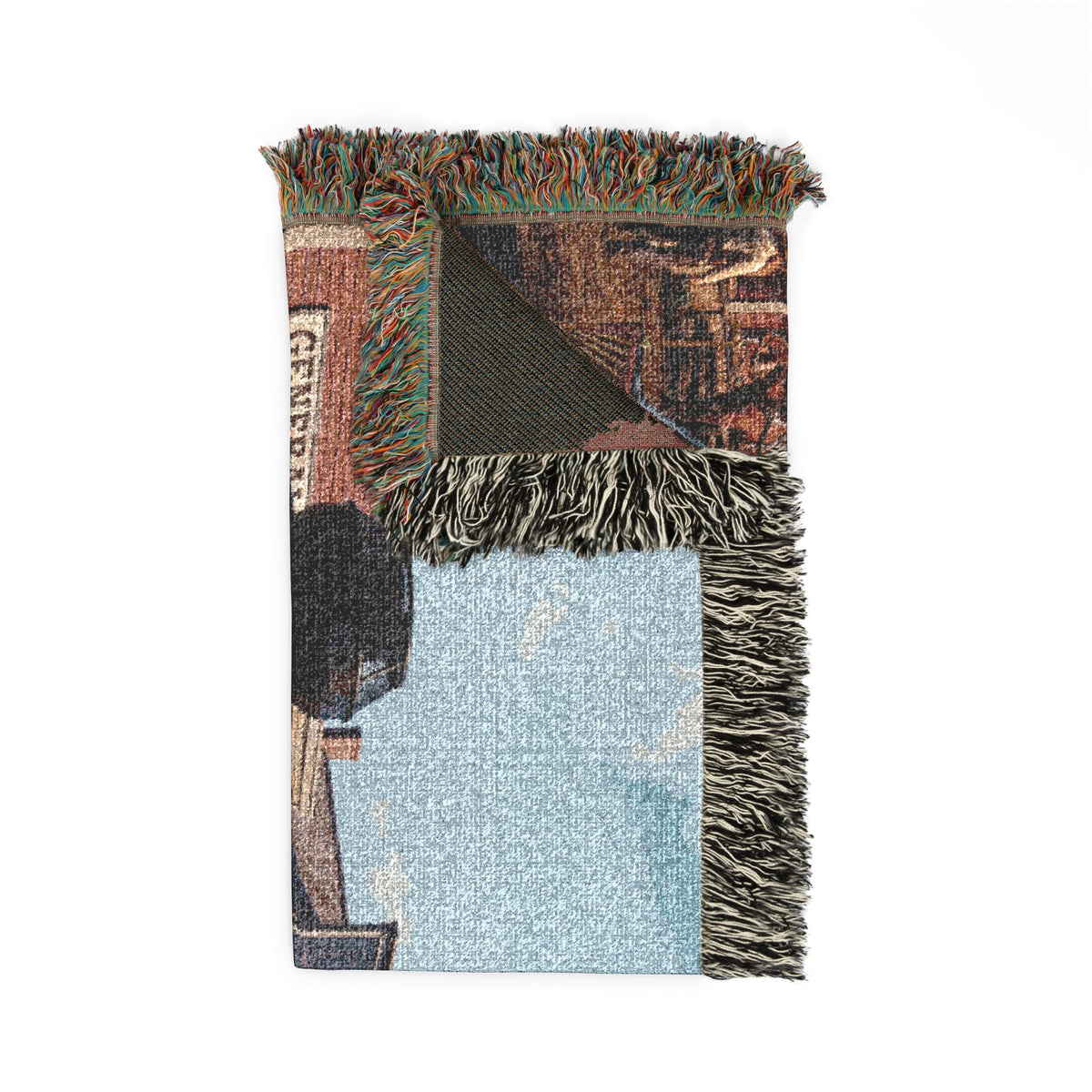 Vintage Steam Locomotive Woven Blanket | Western Town Train Throw