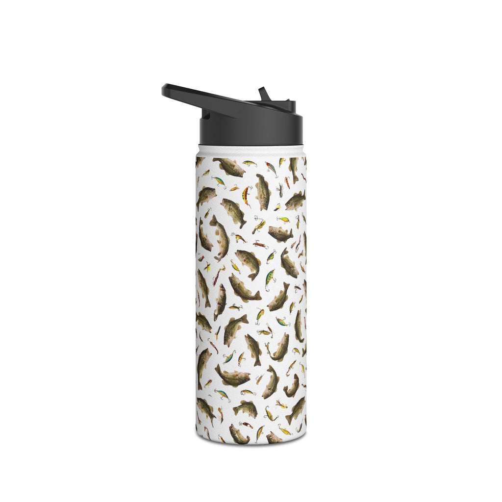 Bass Pattern Stainless Steel Water Bottle | Fishing Fish Design