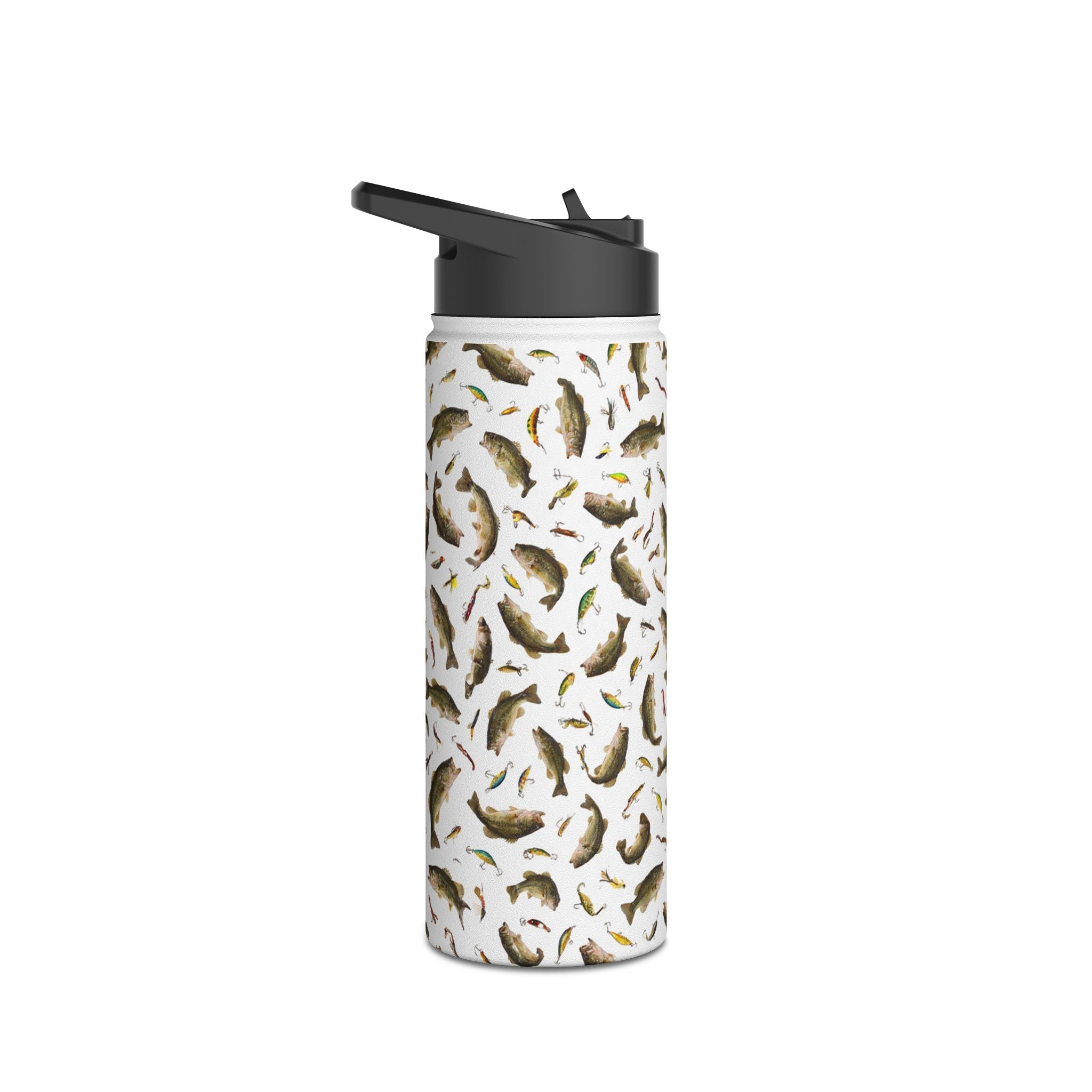 Bass Pattern Stainless Steel Water Bottle | Fishing Fish Design