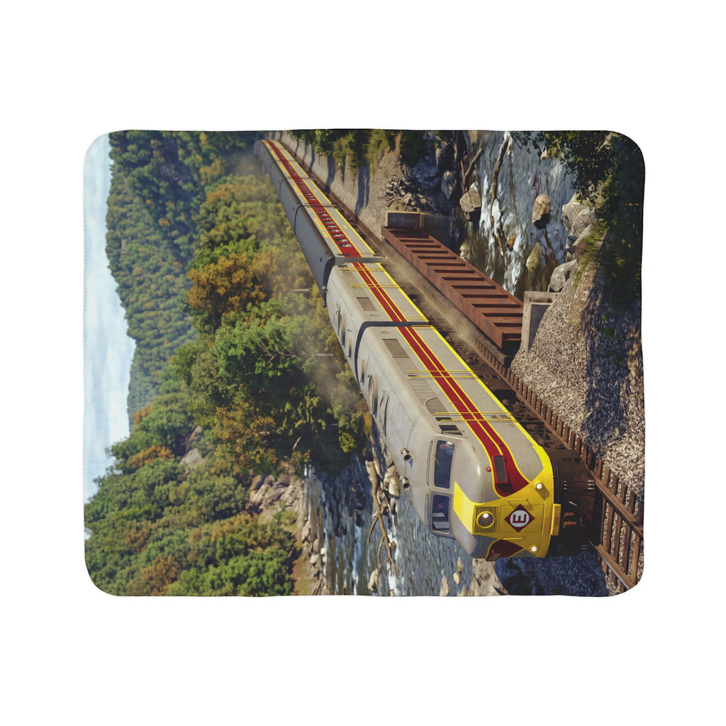 Vintage Streamlined Train Fleece Sherpa Blanket | Scenic Railroad Print