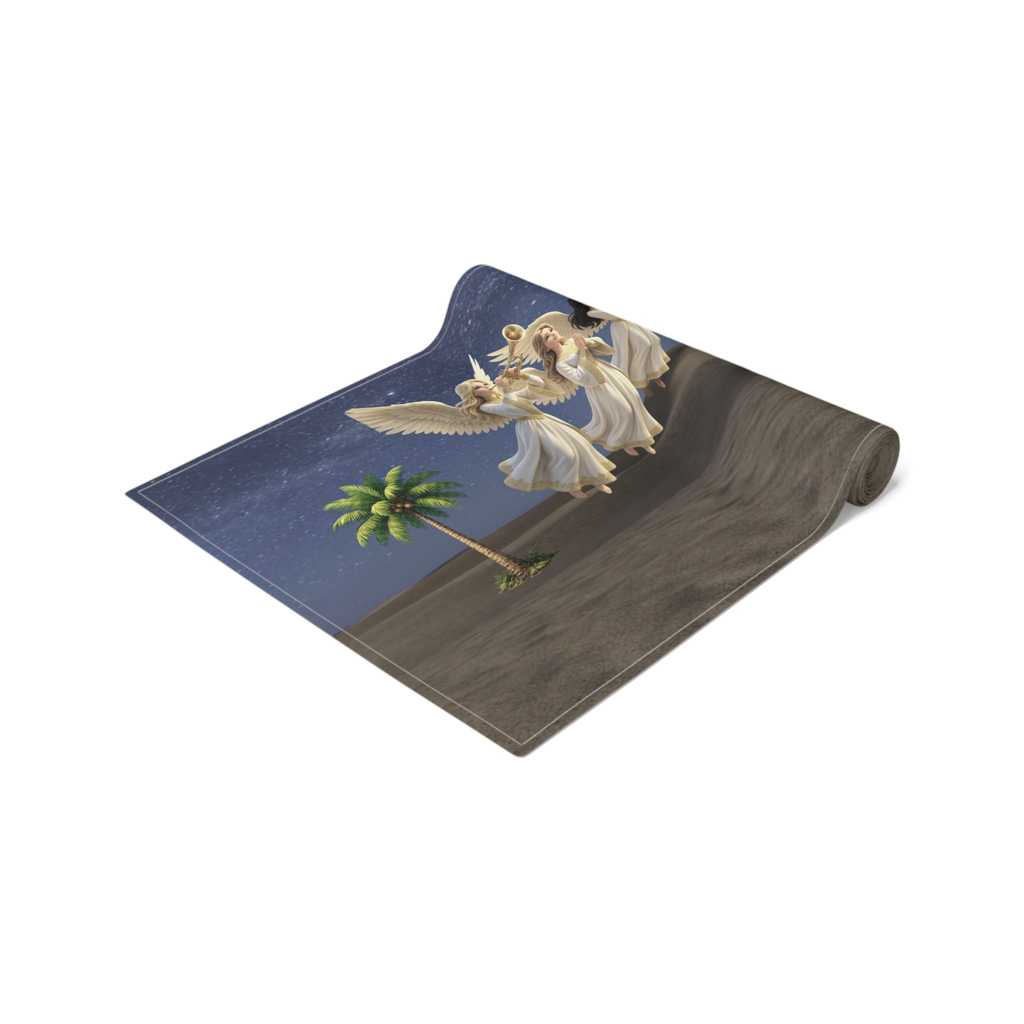 Nativity Scene Table Runner | Christmas Holy Family Angels, Palm Trees