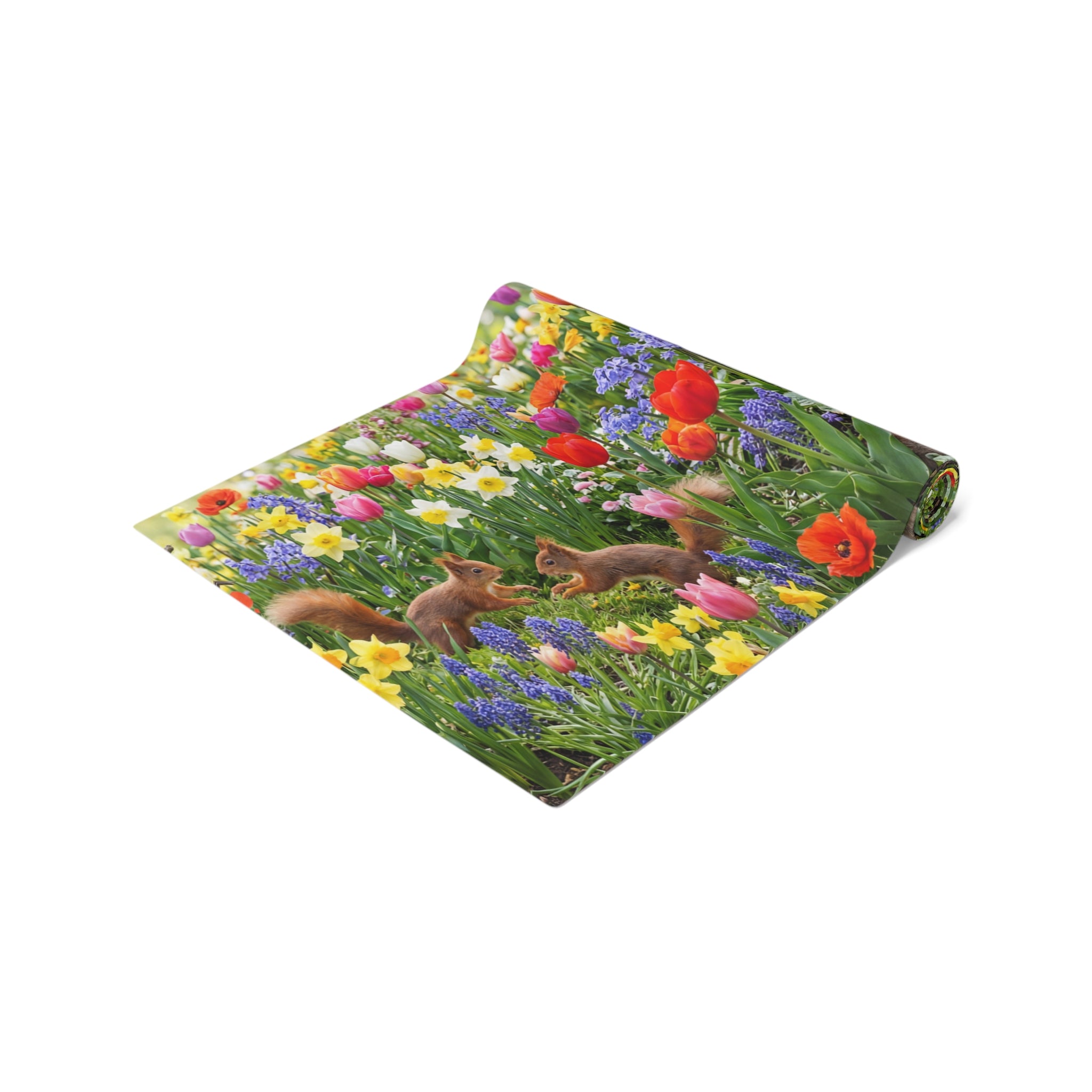 Spring Garden Birds Table Runner / Floral Tulip & Daffodil Dining Decor