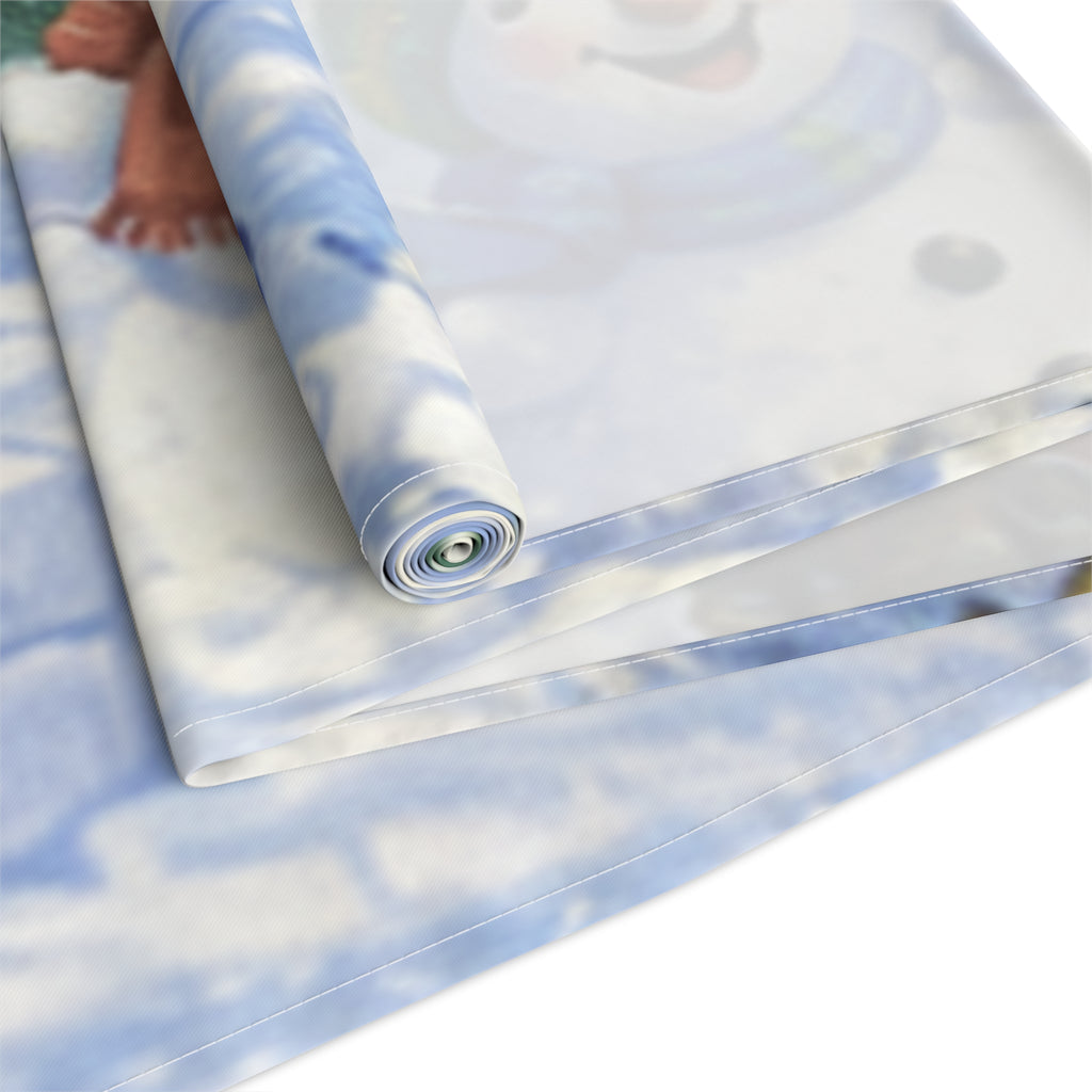 Snowball Fight Snowman Scene Table Runner | Cotton Poly