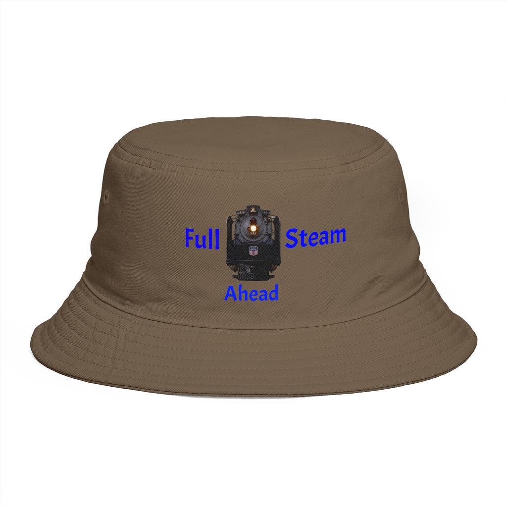 Full Steam Ahead train graphic Bucket Hat | steam locomotive motif