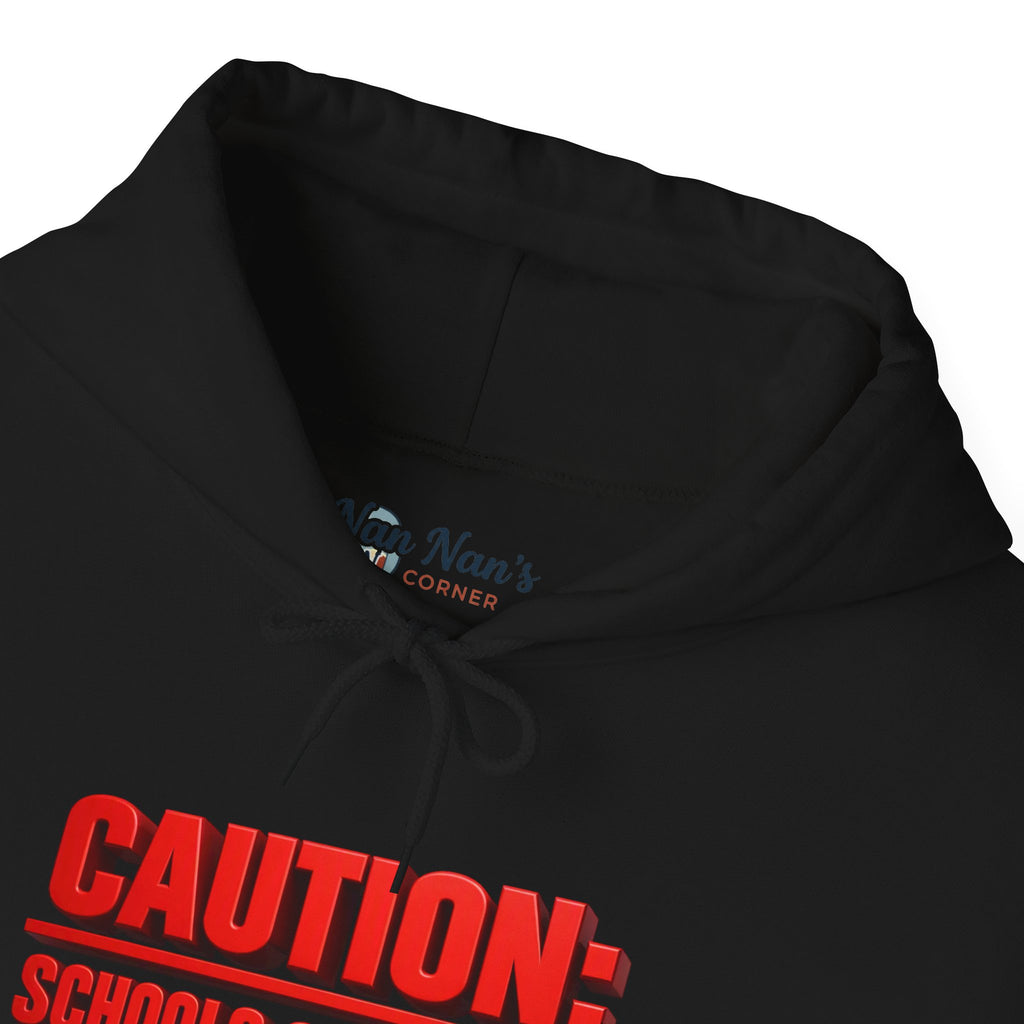Hoodie — "CAUTION: Schools Starting, Re-Installing Brain" Back-to-School Graphic Hoodie
