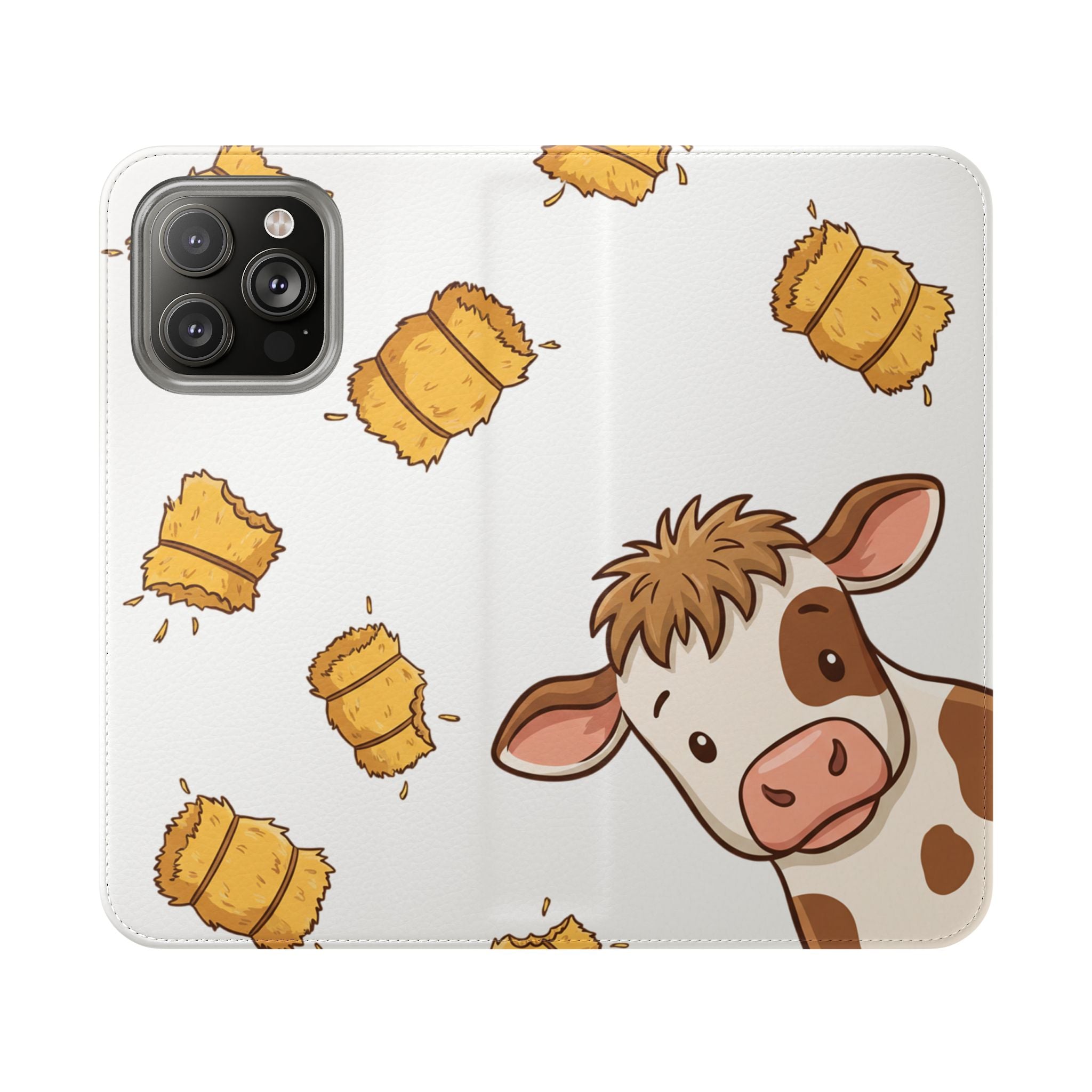Cow & Hay Pattern Flip Case/ Cute Farm Animal Phone Wallet