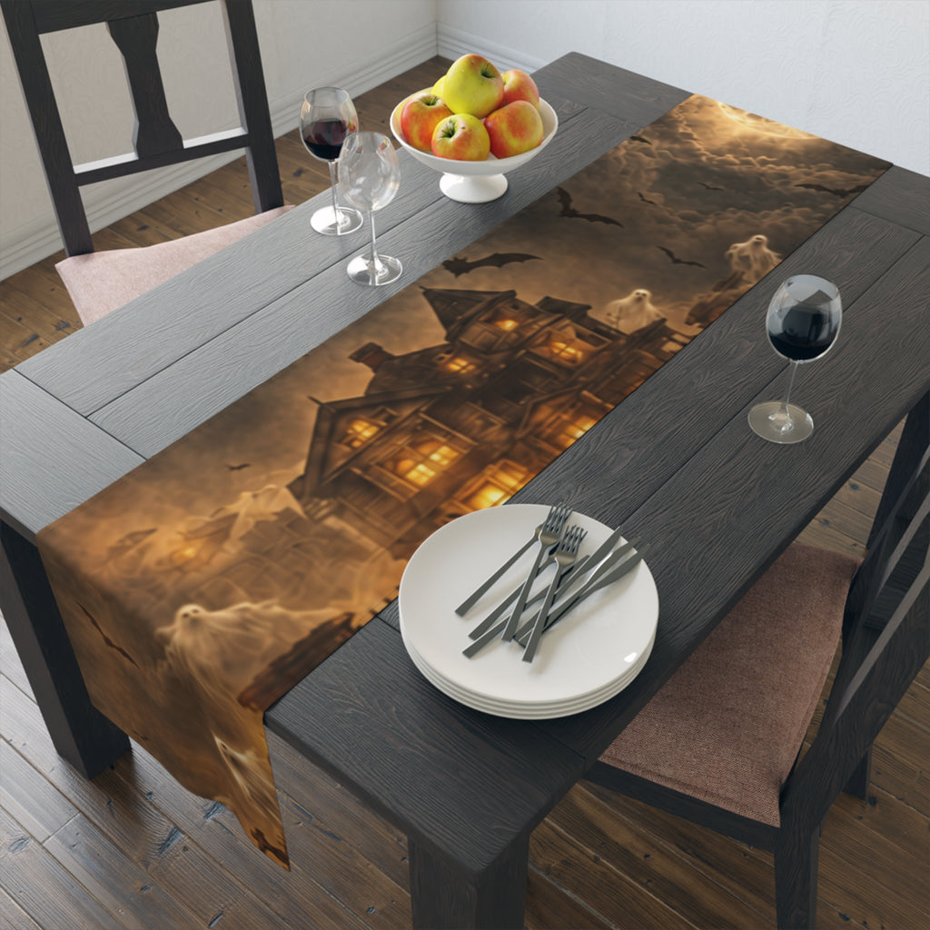 Haunted Victorian House Table Runner | Ghostly Graveyard Halloween