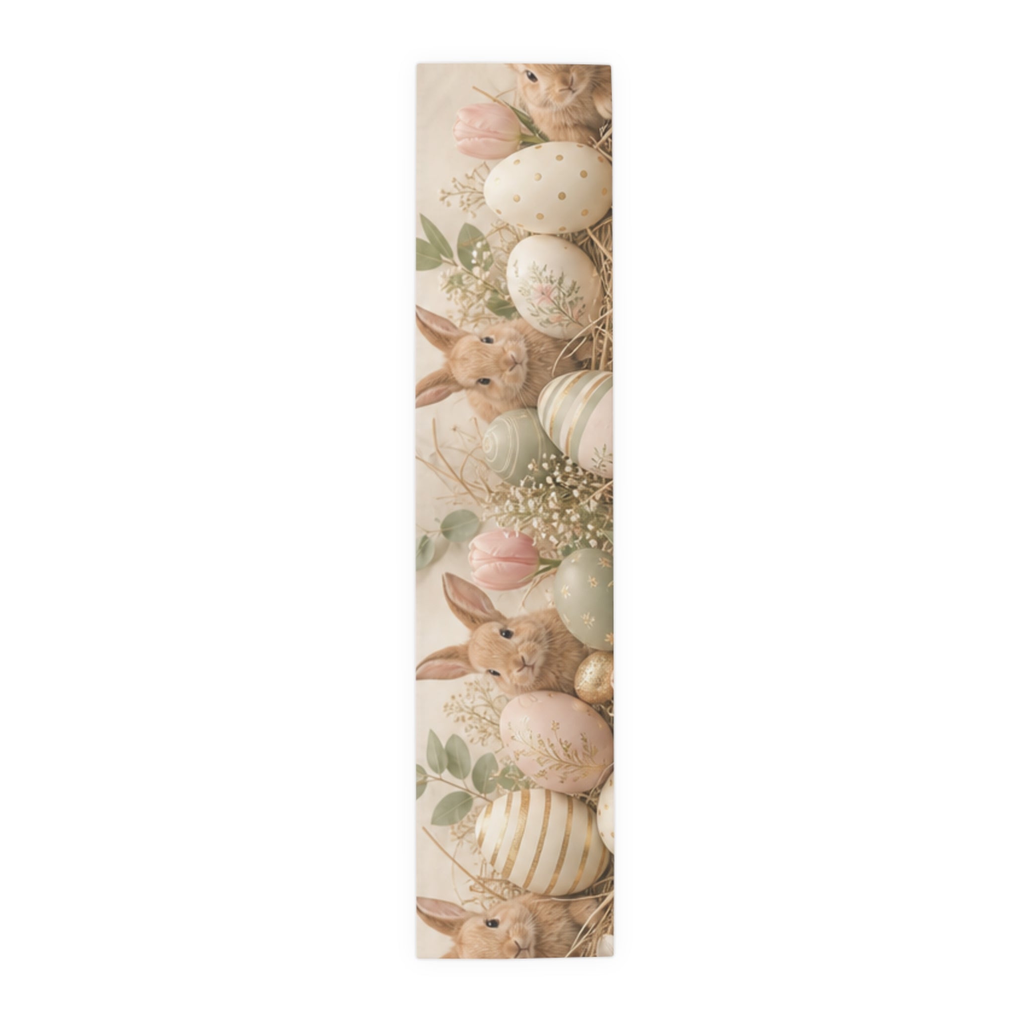Easter Bunnies and Painted Eggs Table Runner Cotton Poly | Neutral Side