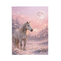 White Horse in Pink Winter Moonlight Blanket | Magical Snowy Forest