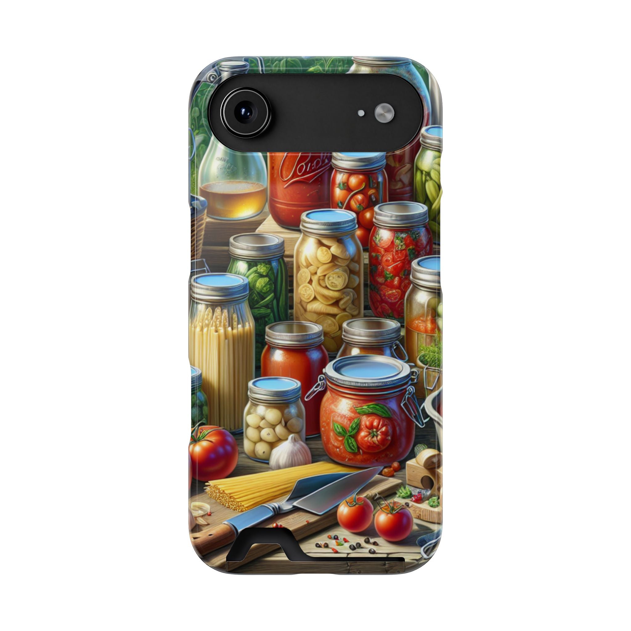Canning Kitchen Phone Case with Card Holder / Rustic Pantry Jar & Veggie Design