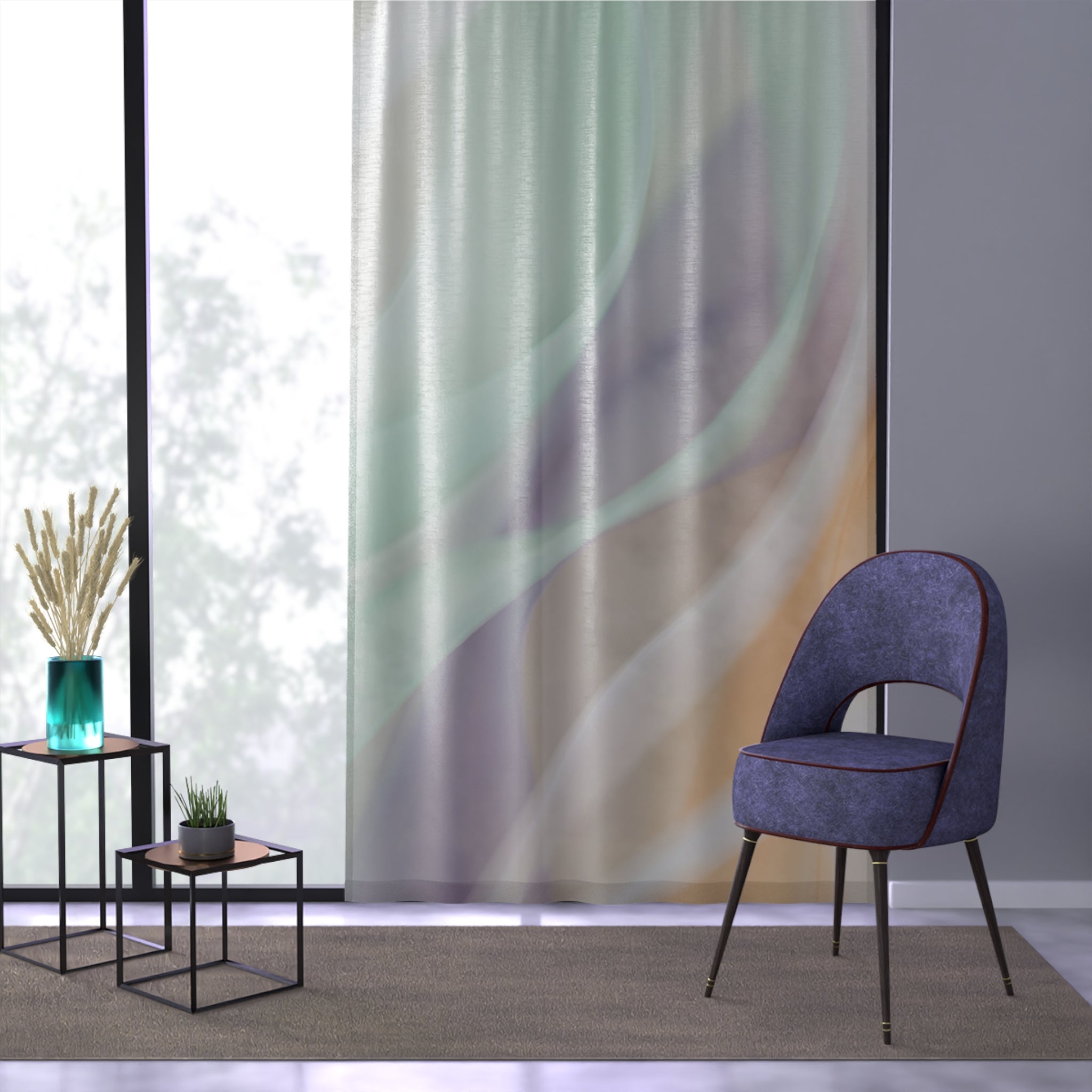 Soft Abstract Waves Window Curtain | Pastel Gradient Sheer Drapery