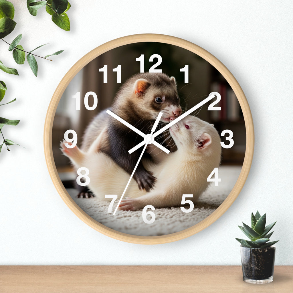 Ferret Pair Wall Clock / Cute Ferret Photo Clock for Pet Lovers