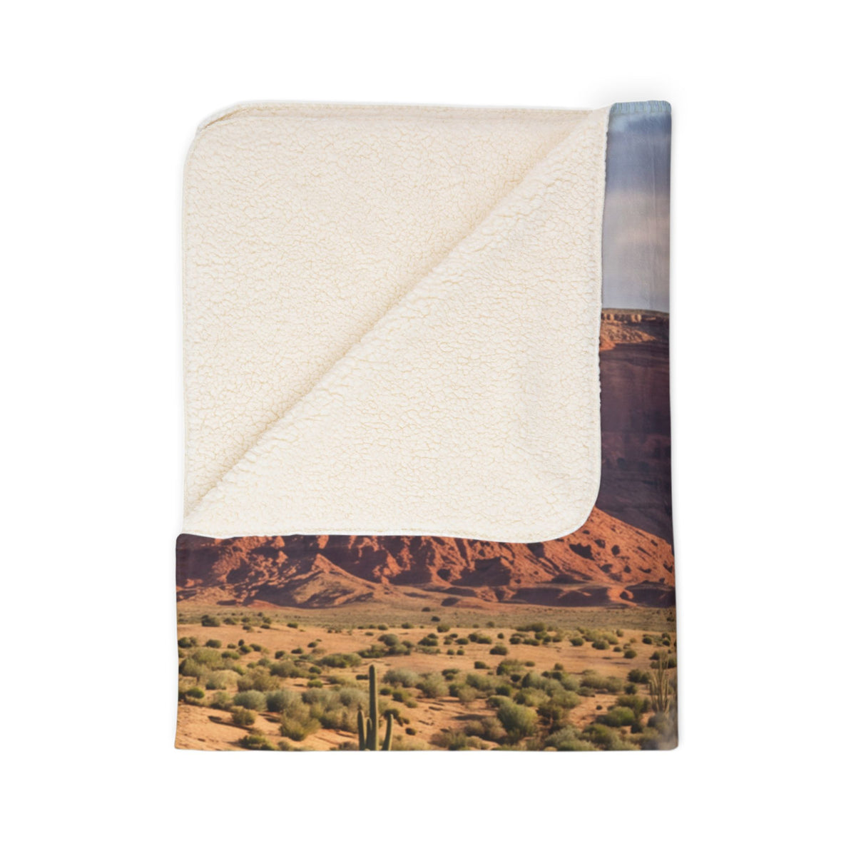 Classic Red Locomotive Fleece Sherpa Blanket | Desert Canyon Train Scene