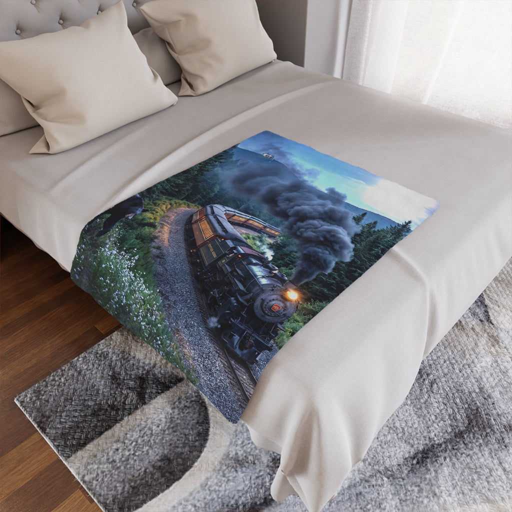 Vintage Steam Train Minky Blanket / Scenic Locomotive
